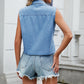 Collared Neck Sleeveless Denim Top