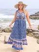 Plus Size Tied Printed Sleeveless Maxi Dress Royal Blue