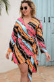 Plus Size Printed Surplice Neck Mini Dress Multicolor