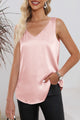 Solid V-Neck Wide Strap Tank Blush Pink