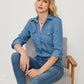 Pocketed Button Up Long Sleeve Denim Shirt