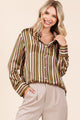 Mittoshop Striped Button Down Satin Shirt MAUVE MULTICOLOR