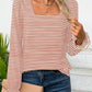 Striped Square Neck Flounce Sleeve Top