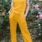 Textured Round Neck Top and Wide Leg Pants Set