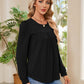 Ruched Round Neck Long Sleeve Blouse