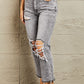 BAYEAS Acid Wash Distressed Cropped Straight Jeans