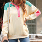 Color Block Half Snap Drawstring Sweatshirt