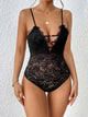 Perfee Lace Plunge Spaghetti Strap Bodysuit Black
