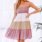 Color Block Tie Shoulder Tiered Dress