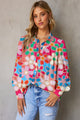Floral Print Lantern Sleeve Collared Neck Shirt Multicolor