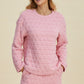 Double Take Full Size Texture Round Neck Long Sleeve Top and Shorts Set