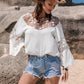 Lace Round Neck Long Sleeve Blouse