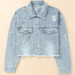 Distressed Pearl Trim Button Up Denim Jacket