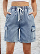 Drawstring Denim Shorts with Pockets Dusty Blue