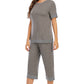 Round Neck Short Sleeve Top and Capris Pants Lounge Set