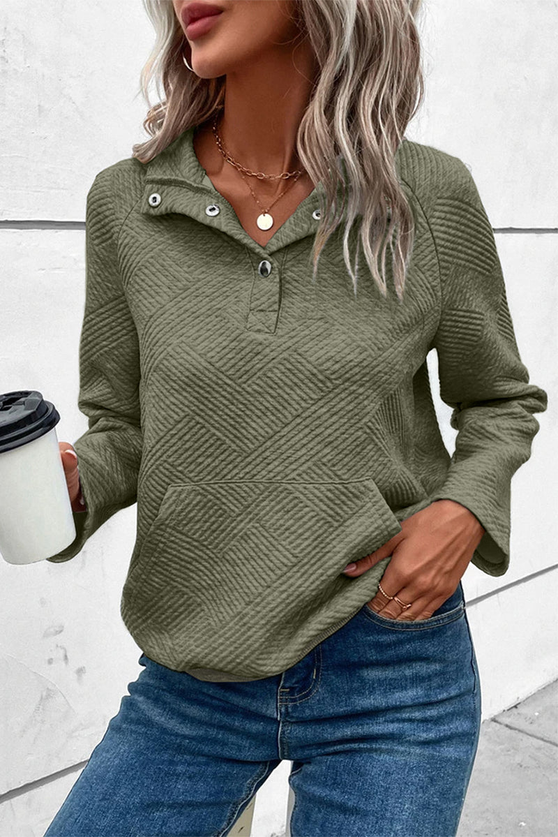 Geometric Snap Button Long Sleeve Sweatshirt Sage