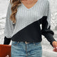 Contrast Buttoned V-Neck Blouse