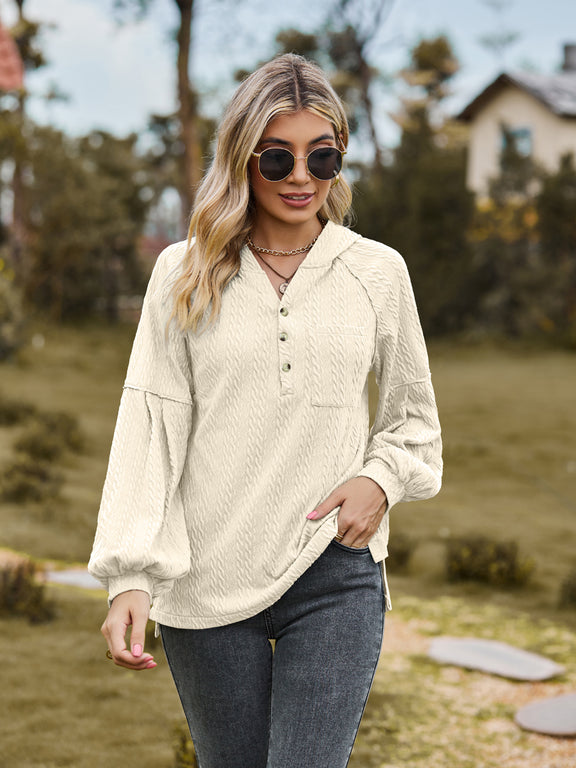 Cable-Knit Dropped Shoulder Hoodie Cream