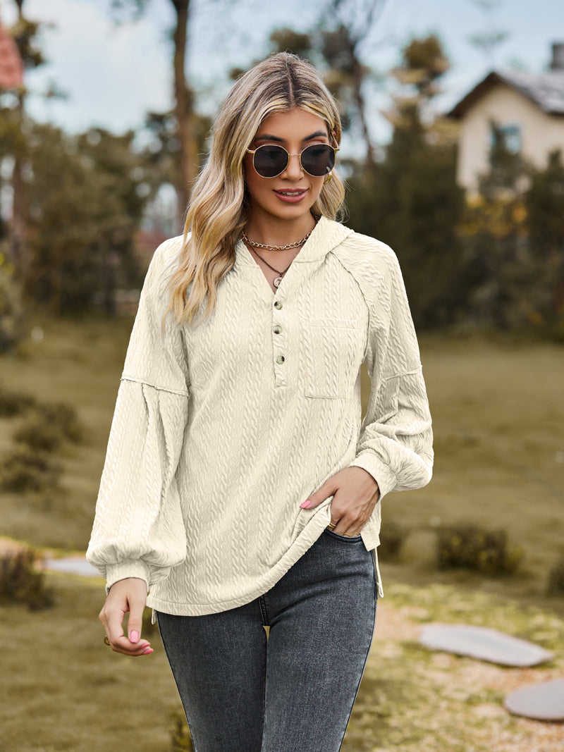 Cable-Knit Dropped Shoulder Hoodie Cream
