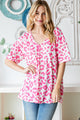 Heimish Full Size Leopard Exposed Seam Short Sleeve Top IVORYPINK