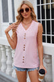 Decorative Button Eyelet V-Neck Tank Blush Pink