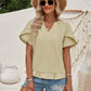 Ruffled Notched Petal Sleeve Blouse