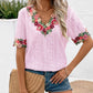 Ivy Lane Eyelet Embroidered V-Neck Short Sleeve Blouse