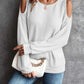 Round Neck Cold-Shoulder Waffle-Knit Top