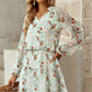 Floral Frill Trim Puff Sleeve Notched Neck Dress