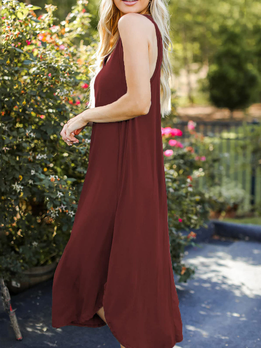 Full Size V-Neck Midi Tank Dress Burgundy