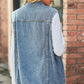 Collared Neck Sleeveless Denim Top with Pockets