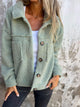 Full Size Fuzzy Button Up Drop Shoulder Jacket Gum Leaf