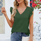 Ruffled V-Neck Cap Sleeve Blouse