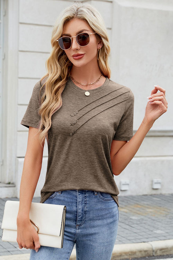 Round Neck Short Sleeve T-Shirt Khaki