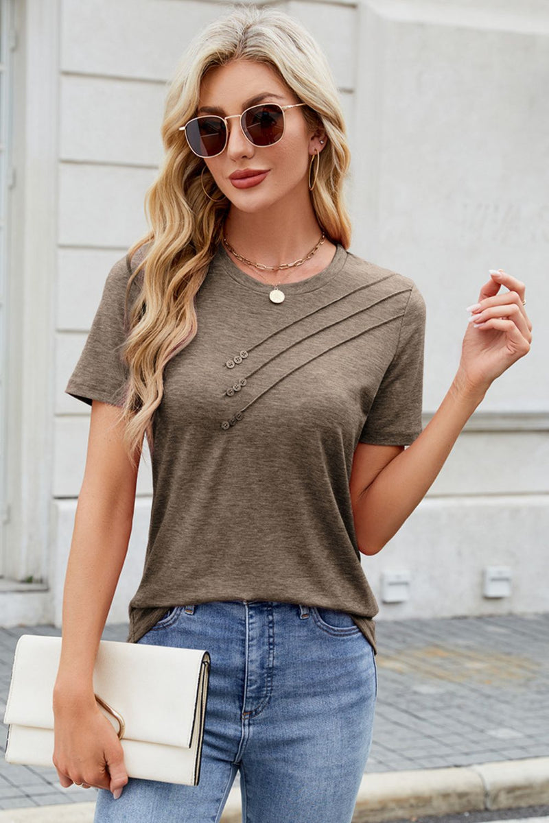 Round Neck Short Sleeve T-Shirt Khaki