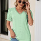 Eyelet Flounce Sleeve Scalloped V-Neck Top