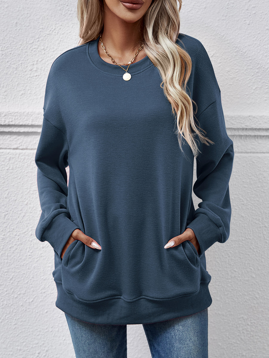 Dropped Shoulder Sweatshirt with Pockets French Blue
