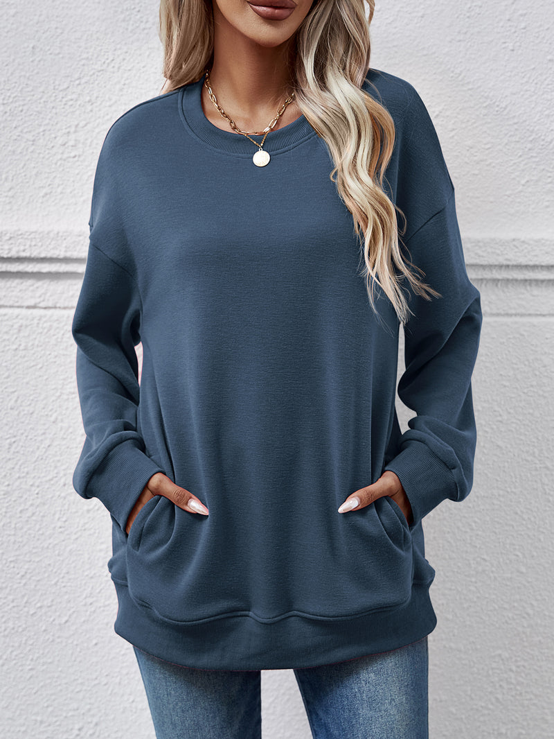 Dropped Shoulder Sweatshirt with Pockets French Blue