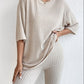 Ribbed Round Neck T-Shirt and Pants Lounge Set