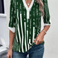 Striped Notched Half Sleeve Blouse