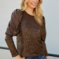 Sequin Puff Sleeve Round Neck Top