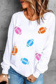 Football Round Neck Long Sleeve Sweatshirt White