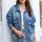 Button Up Dropped Shoulder Denim Jacket with Pockets