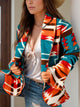 Collared Neck Long Sleeve Jacket Peacock Blue