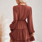 Swiss Dot Lace Trim Balloon Sleeve Dress