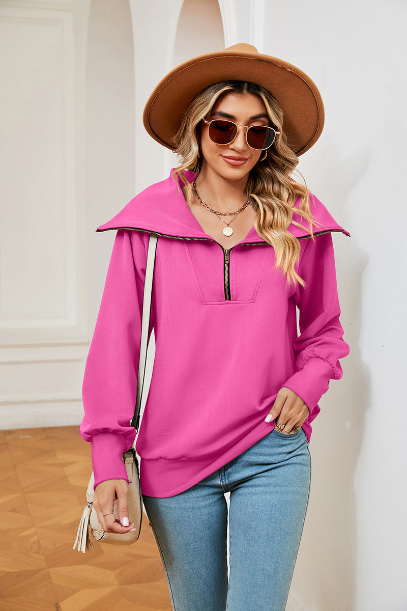 Half-Zip Collared Sweatshirt Fuchsia Pink