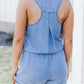 Pocketed Half Button Sleeveless Denim Romper