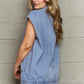 Collared Neck Sleeveless Denim Top with Pockets