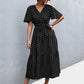 Printed V-Neck Flutter Sleeve Belted Dress