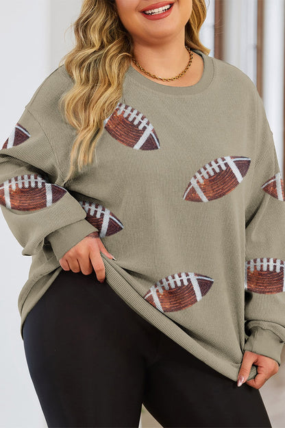 Plus Size Sequin Football Dropped Shoulder Sweatshirt Mist Green